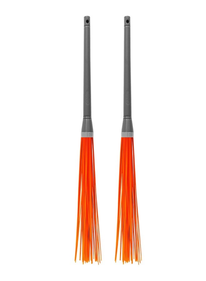 Chakaa chak Chakaachak Long Handle Kharata (Pack of 2) | Orange Indian Plastic Jharu with 60 Sticks | Durable & Washable Floor Cleaning Brush | Broom for Home, Kitchen, Bathroom & Outdoor Use | Easy Grip Handle - Image 1